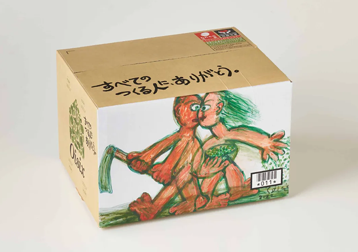 「大地の芸術祭」とコラボしたお届け用のダンボール画像